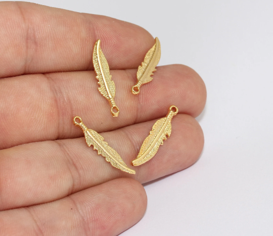 6x26mm 24 Ayar Parlak Altın Yapraklı Tılsımlar, Yaprak Kolye, Altın MLS307