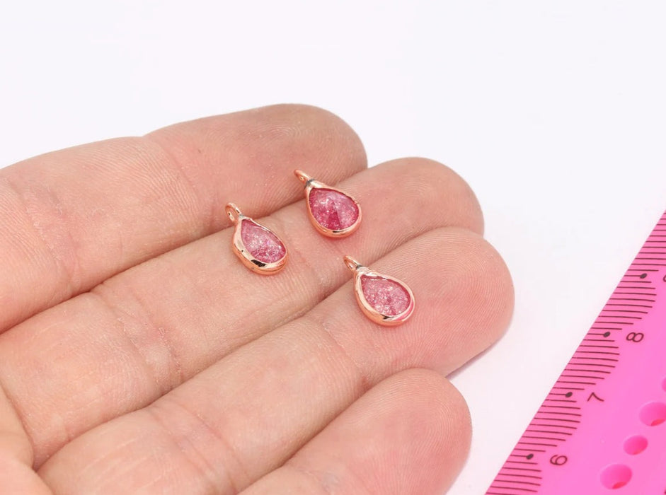 6x11 mm Gül Altın Damla Kolye, CZ Damla Kolye, Kübik Zirkonya Kolye, Bezel Kristal Kolye, Bilezik Boncukları, Pembe Taş Kolye, MLS474