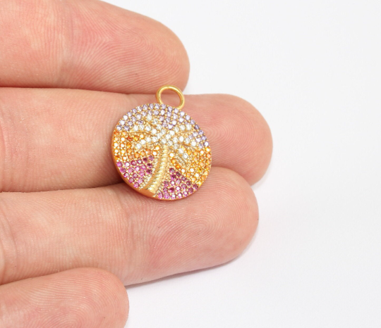 19x24mm 24k Shiny Gold Palm Pendant, Micro Pave Palm MLS754