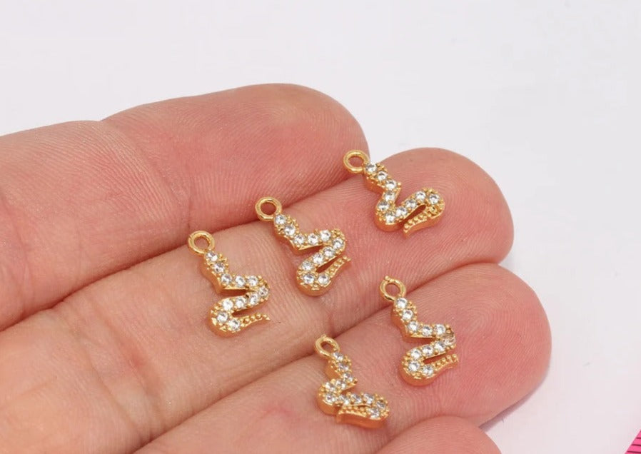 7x12mm 24k Shiny Gold Snake Charm, CZ Snake Pendant, Micro Pave Pendant, White Stone Charms, CZ Beads, Gold Plated Findings, MLS55