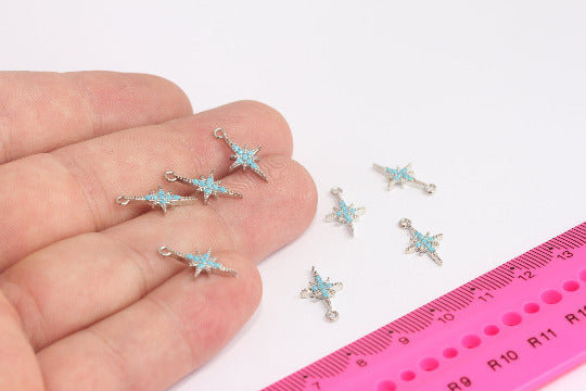 9x16 mm Rodyum Kaplama Kuzey Yıldızı Tılsımları, Mikro Döşeme Kuzey Yıldızı Kolye Ucu, Beyaz Zirkonyum Tılsımlar, MLS918