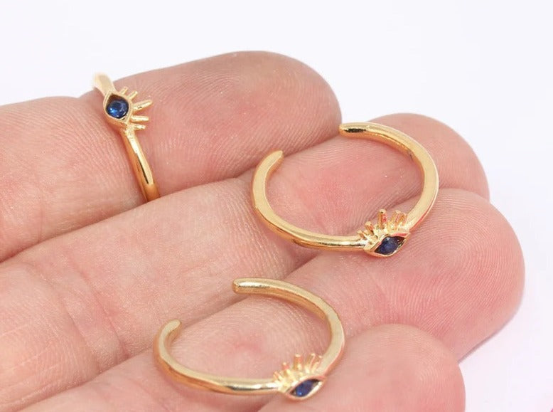 24k Shiny Gold Plated Evil Eye Ring, Micro Pave Eye Ring, Adjustable Ring, Dainty Rings, Blue Stone Ring, Gold Plated Rings, MLS1098