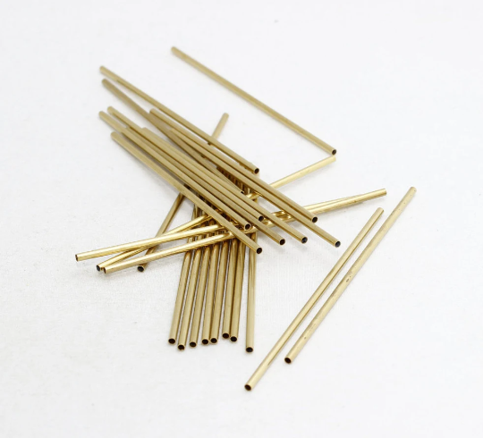 Perline in ottone grezzo da 2x80 mm, tubi, tubo tondo, TBR55