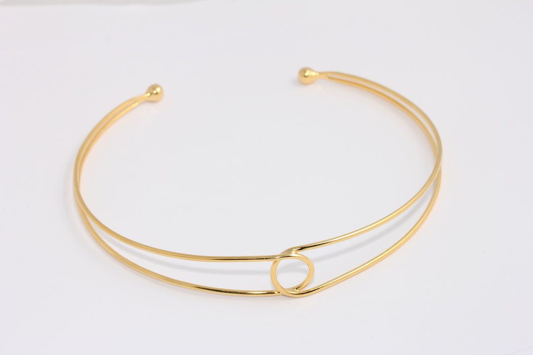 2mm 24k SHiny Gold Wire Necklace, Cuff Necklace, Open BXB388-1