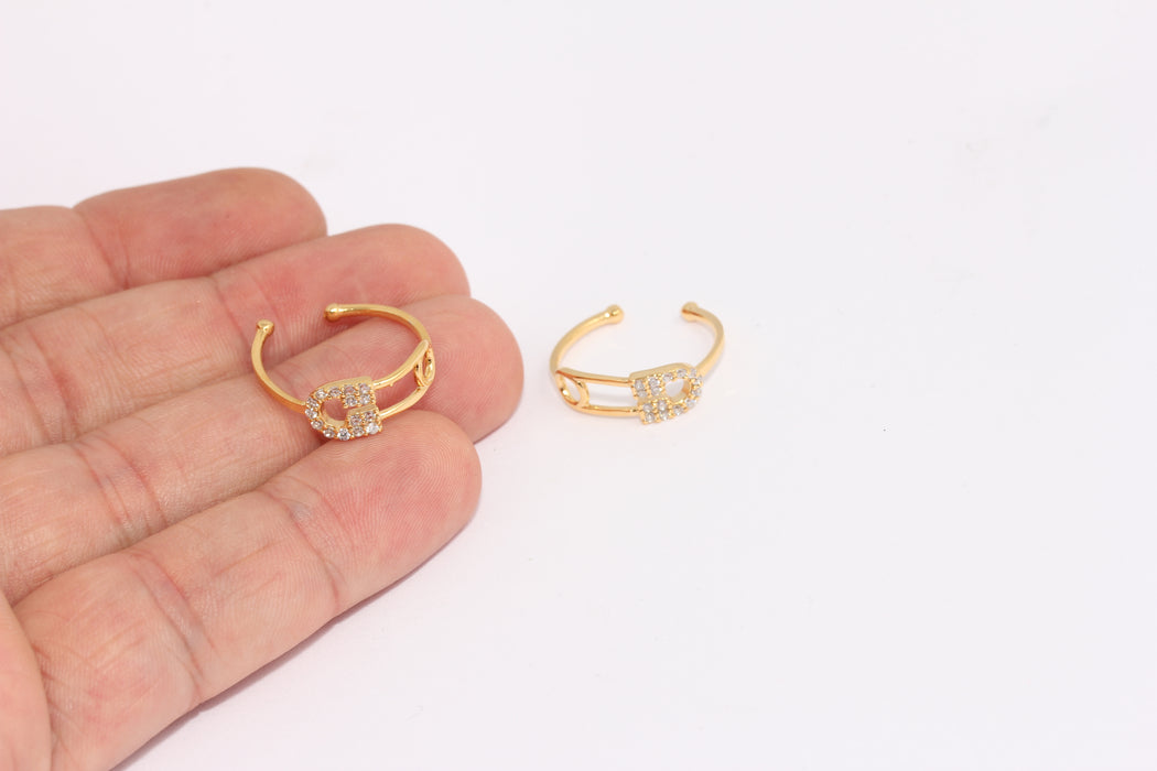 16-17mm 24k Shiny Gold Pin Ring, Micro Pave Wholesale XP28