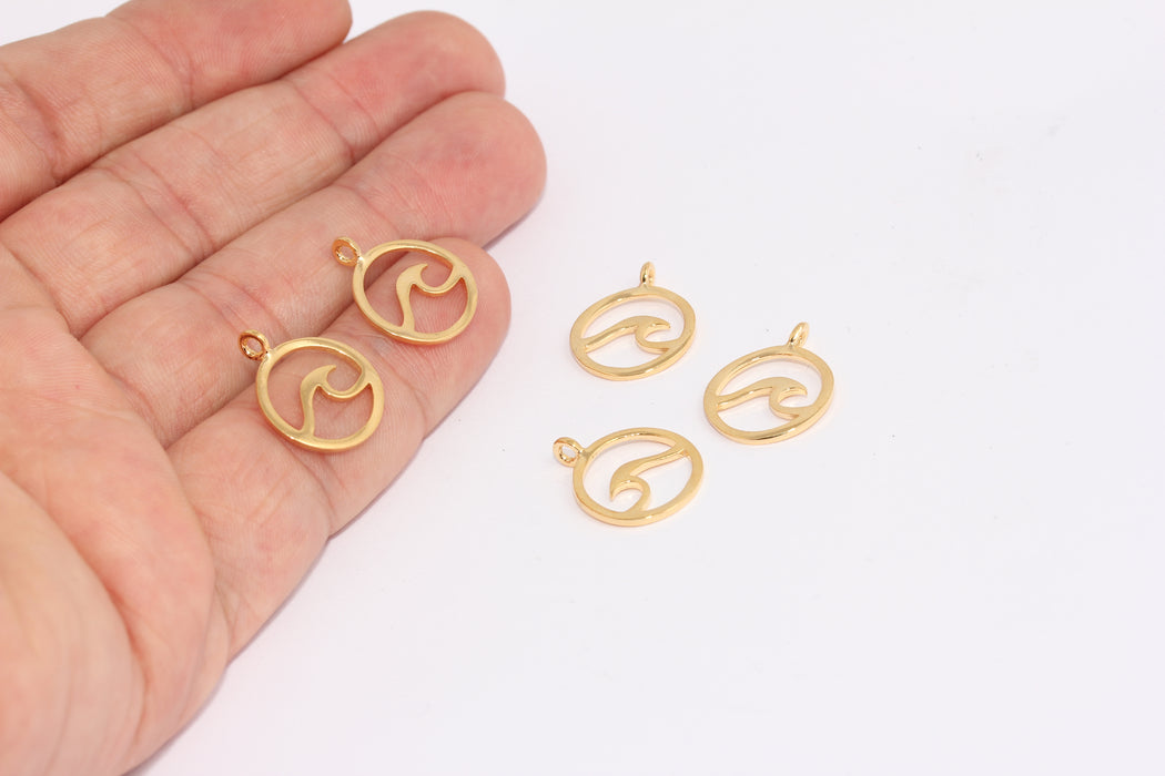 14x18mm 24k Shiny Gold Wave Charms, Sea , Surfer Necklace XP10