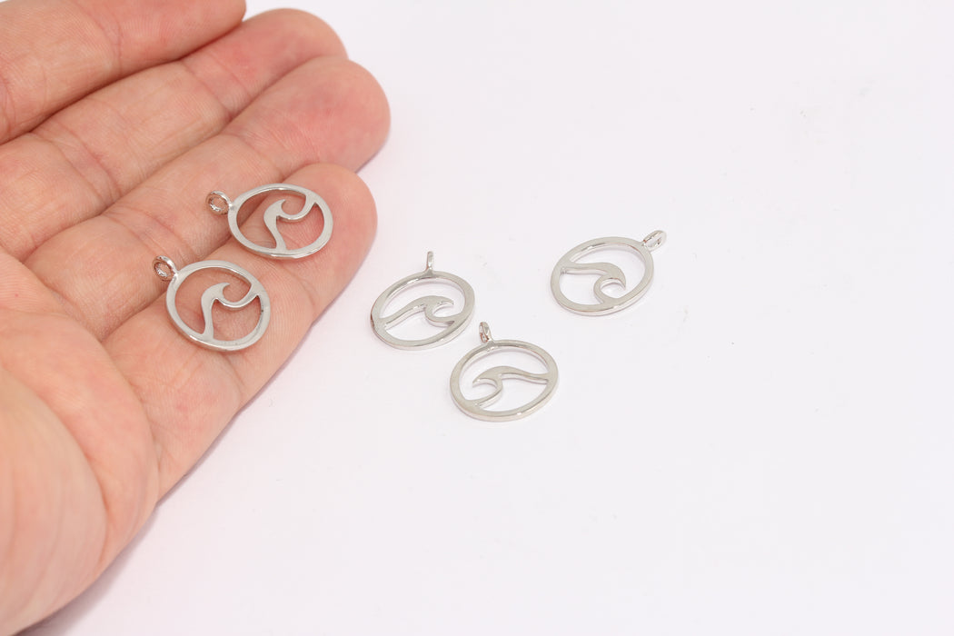 14x18mm Rodyum Kaplama Dalgalı Charms, Deniz Kolyesi XP478