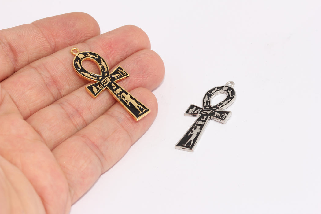 19x42mm 24k Shiny Gold/Silver Ankh Charm, Wholesale , Gold XP2
