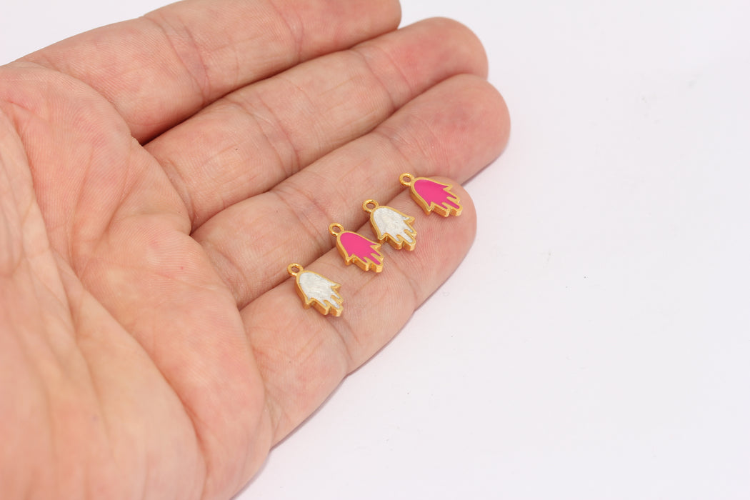 8x13mm 24 Ayar Parlak Altın Kaplama Hamsa Charms, Toptan XP474