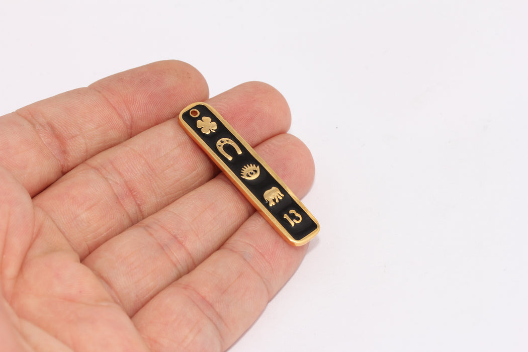 Ciondoli a barra in oro lucido 24k 8x44 mm, smalto nero, oro XP18