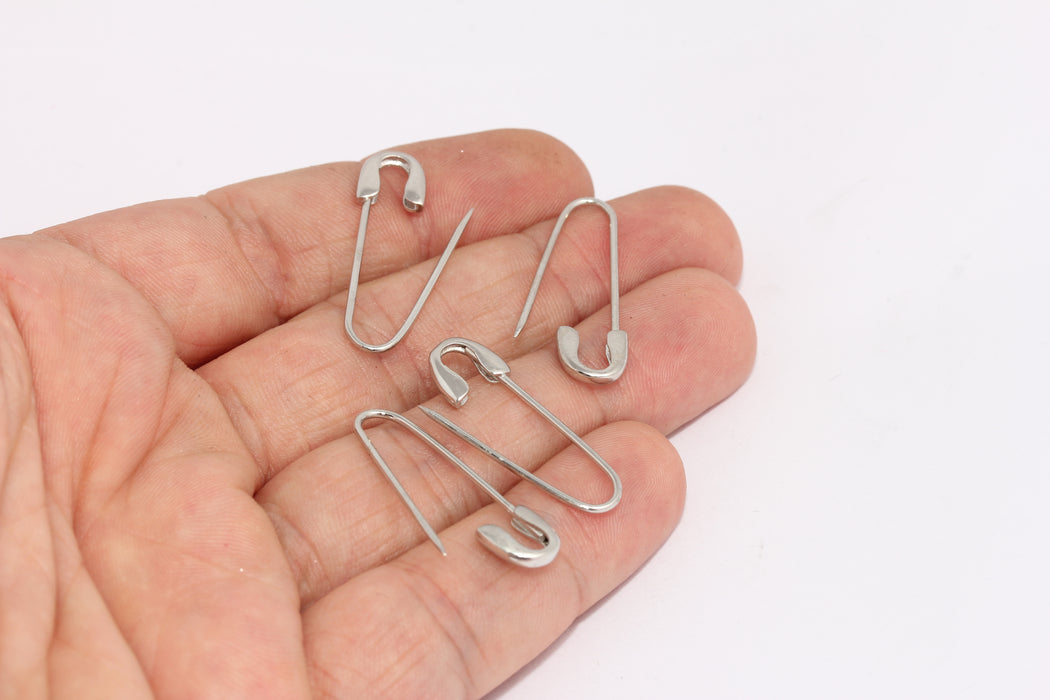 8x29mm Rhodium Plated Safety Pin Charm, Safety Pin Charms XP19