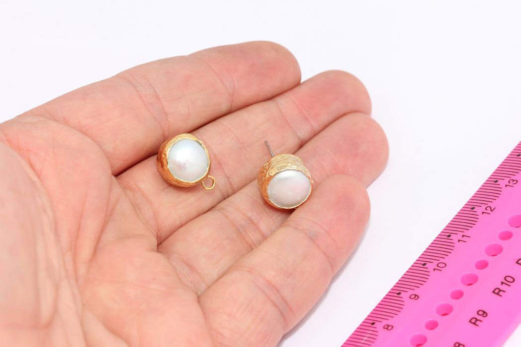 11mm Shiny Gold Pearl Earrings, Round Sea , Earrings , XP481