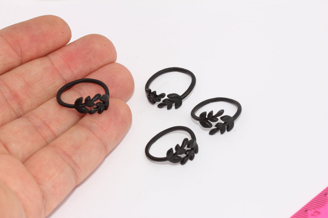 16-17mm Black Plated Flower Rings, Black , Wholesale ,Black XP15
