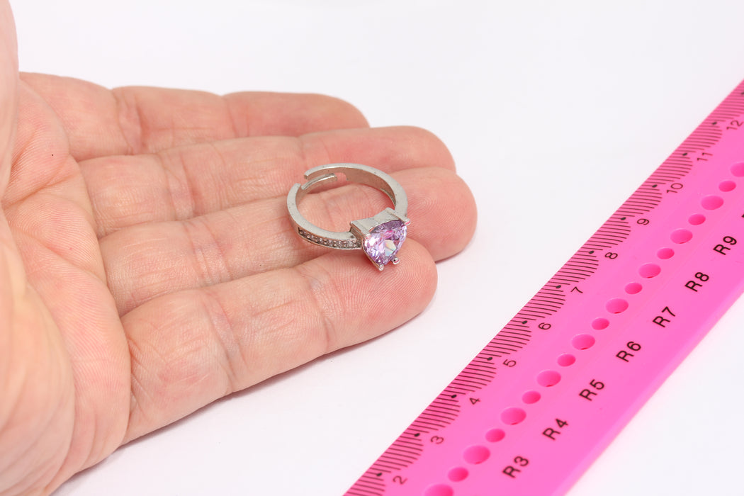 17-18mm Rhodium Plated Heart Ring, CZ Heart Rings, SLM564
