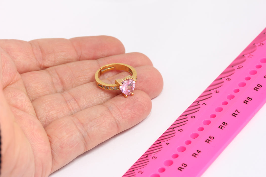 Anello a forma di cuore in oro lucido 24k da 17-18 mm, anello a forma di cuore con zirconi cubici, da sposa, SLM495