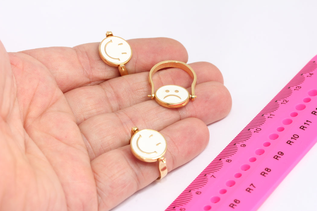 17-18mm 24k Shiny Gold Smiley Rings, Two Faces Smile , SLM964
