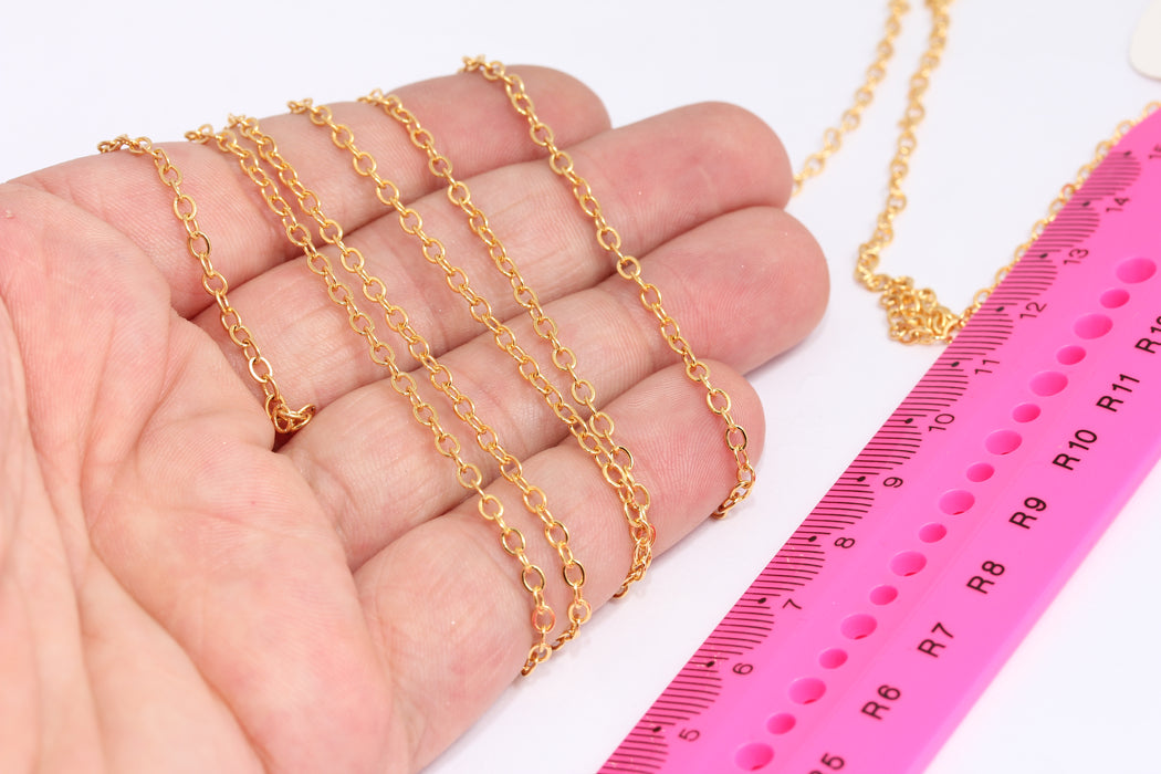 2,5 mm 24 ayar Parlak Altın Rolo Zincir, Küçük Rolo Zincirler, BXB394-3