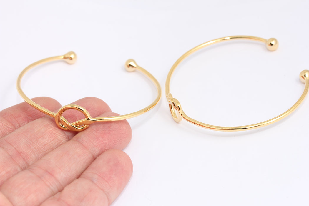 2mm 24k Shiny Gold Wire Bracelet, Gold Knot Bracelet Bangle, Tied Bracelet, Open Cuff Bracelet , BXB396-3