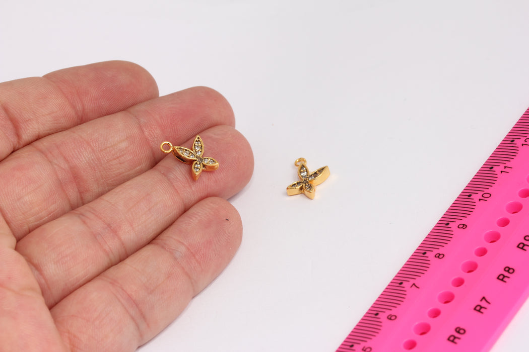 9x11mm 24 ayar Parlak Altın CZ Kelebek Takılar, Mikro Döşeme SLM433
