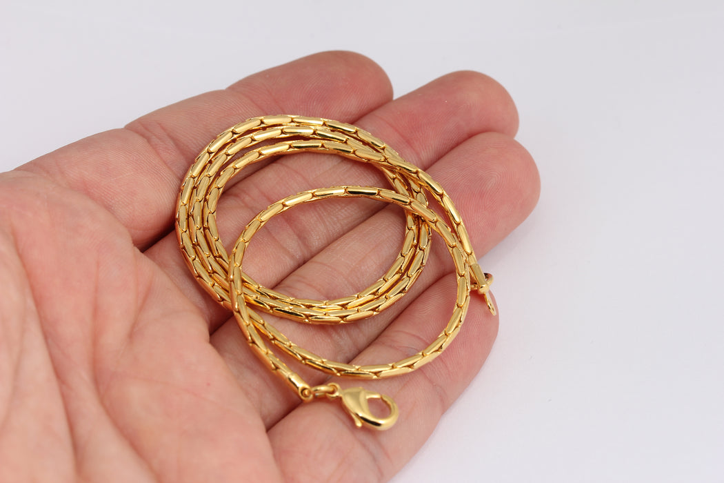 2,3mm 24k Shiny Gold Snake Necklace, Finished Cube Style , BXB395-7
