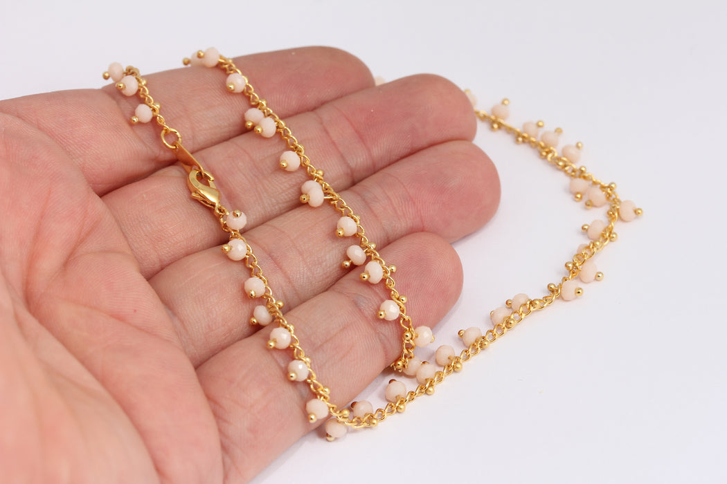 24k Shiny Gold Rosary Necklace, Rosary White Beaded , BXB395-17