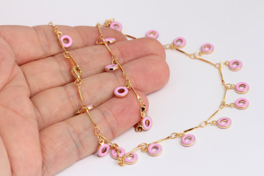 24 Ayar Parlak Altın Kolye, Pembe Mineli Kolye, BXB395-21