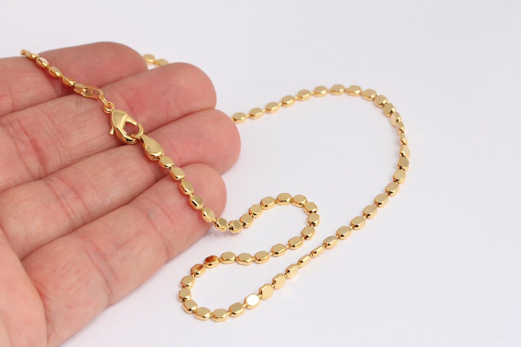 3mm 24k Shiny Gold Cube Necklace, Ready Cube Beaded Chain, BXB395-38