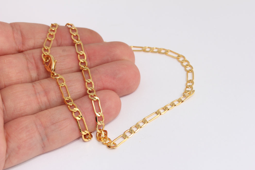 4mm 24k Shiny Gold Figaro Necklace, Finished Figaro Style , BXB395-39