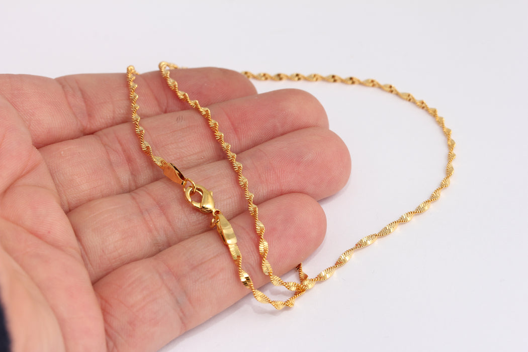 2mm 24k Shiny Gold Rope Necklace, Finished Twisted Rope , BXB395-45