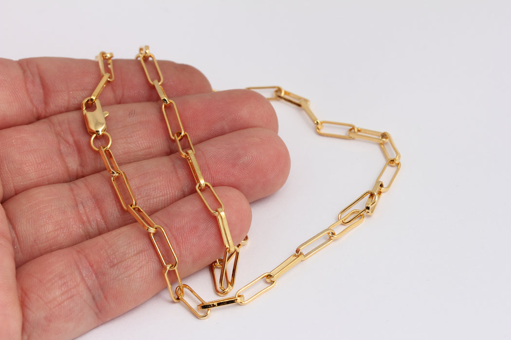 3,8x10,7mm 24k Shiny Gold Link Necklace, Ready Square Link Necklace, BXB395-62
