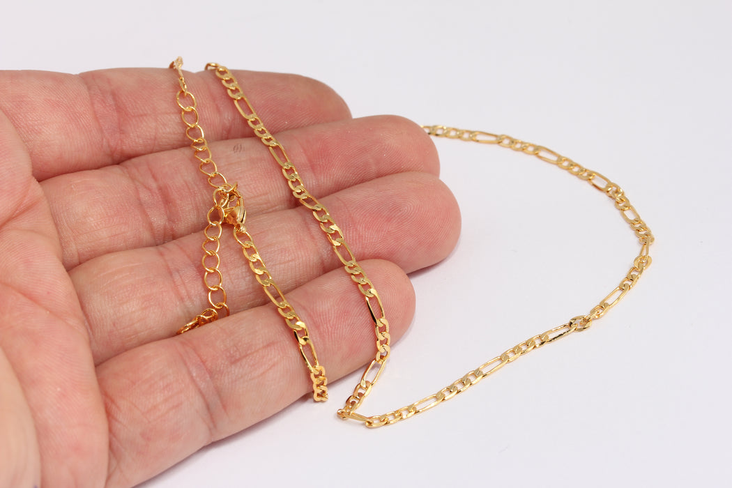 2,5mm 24k Shiny Gold Figaro Necklace, Finished Figaro Style , BXB395-66