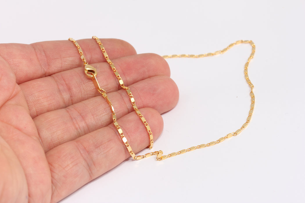 1,7mm 24k Shiny Gold Bar Necklace, Finished Gold Bar Chains, BXB395-77