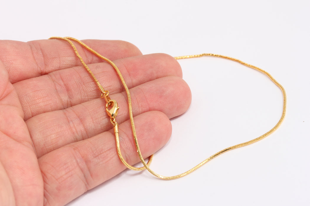 1,3mm 24k Shiny Gold Snake Necklace, Ready Tiny Snake Necklace, BXB395-84