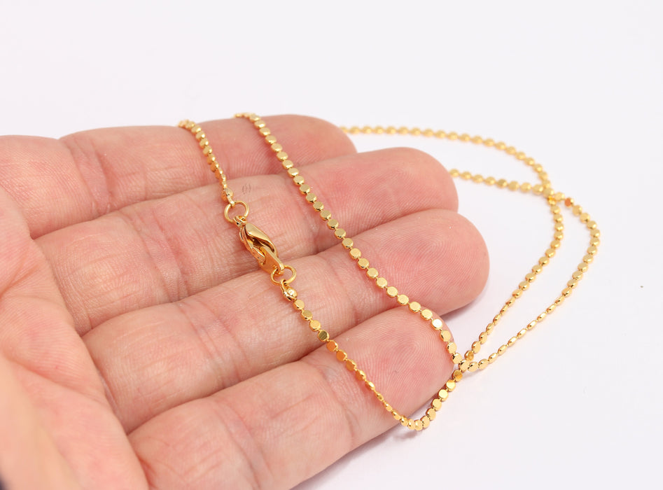 1,6mm 24k Shiny Gold Cube Necklace, Ready Cube Beaded Chain, BXB395-92