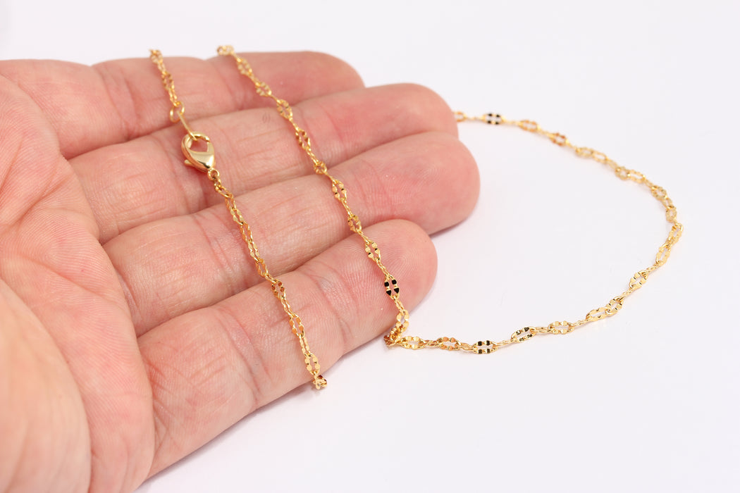 2,2mm 24k Shiny Gold Rolo Necklace, Ready Rolo Bar Chain, BXB395-93