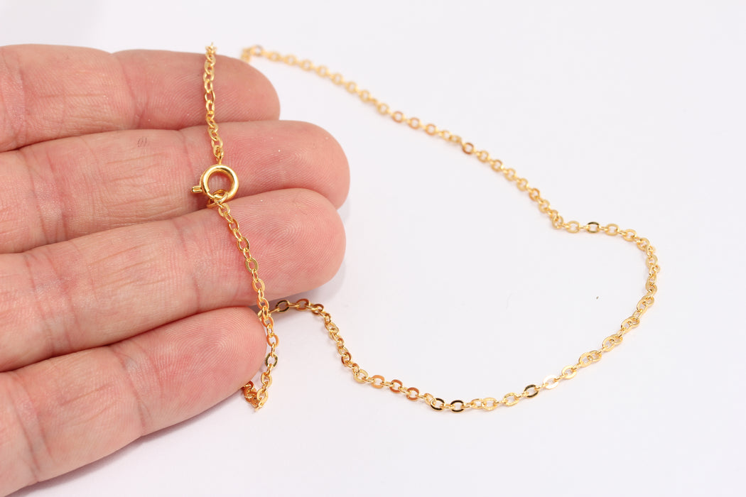 2x2,5mm 24k Shiny Gold Rolo Necklace, Ready Oval Rolo Chain, BXB395-94
