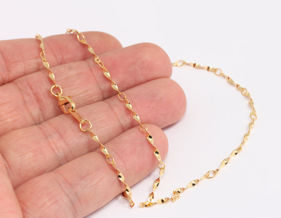 3 mm 24 Ayar Parlak Altın Çubuk Kolye, Bükülmüş Çubuk Zincirler, BXB395-100