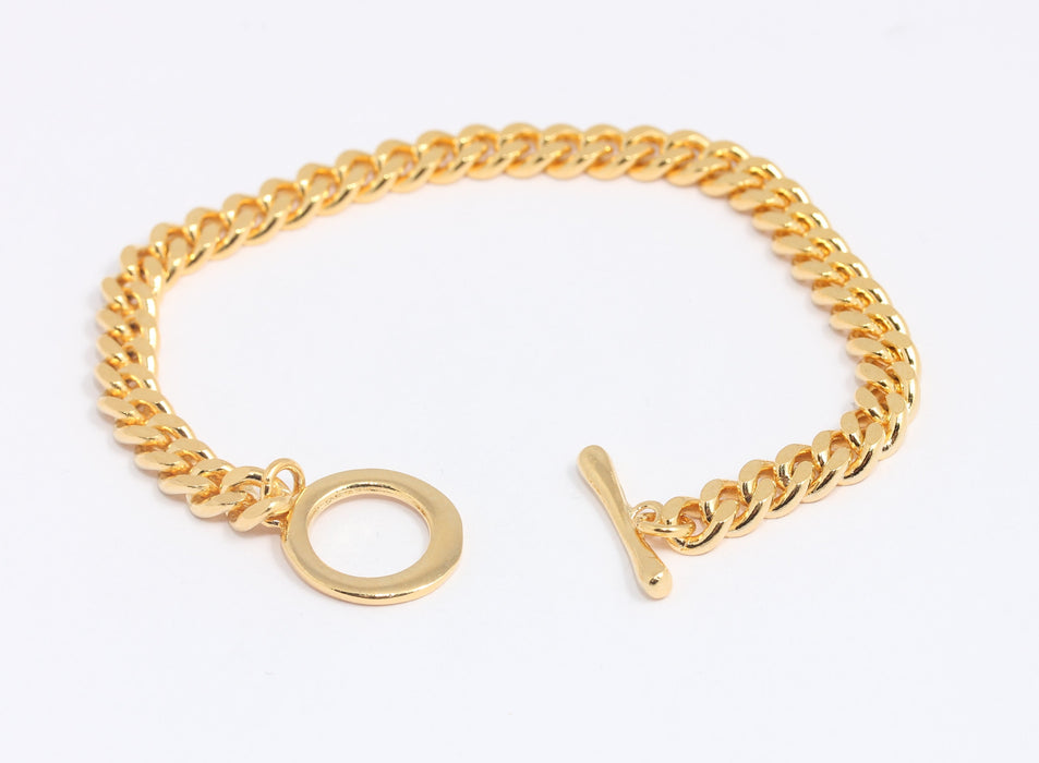 5,6mm 24k Shiny Gold Curb Bracelet, Wide Curb Bracelet, BXB395-107