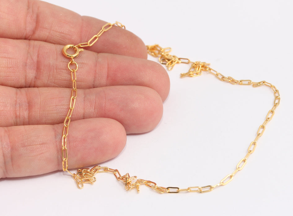 2,1x5,2mm 24k Shiny Gold Rolo Necklace, Oval Rolo Chain, BXB395-118