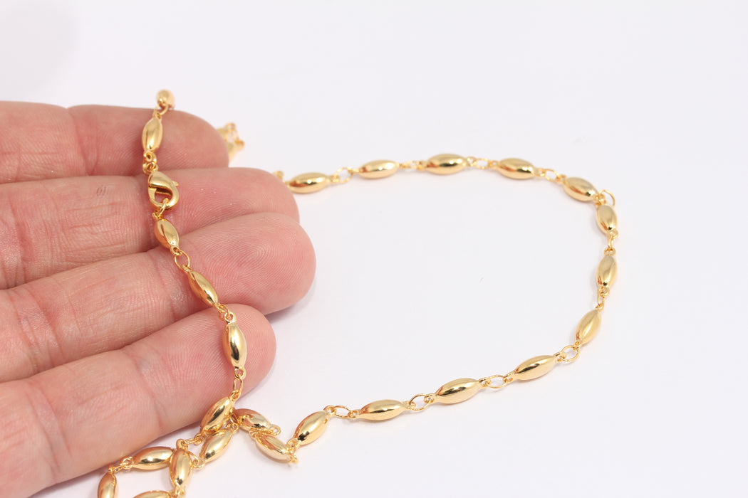 3x11mm 24k Shiny Gold Bar Necklace, Ready Gold Oval Bar Chains, BXB395-123