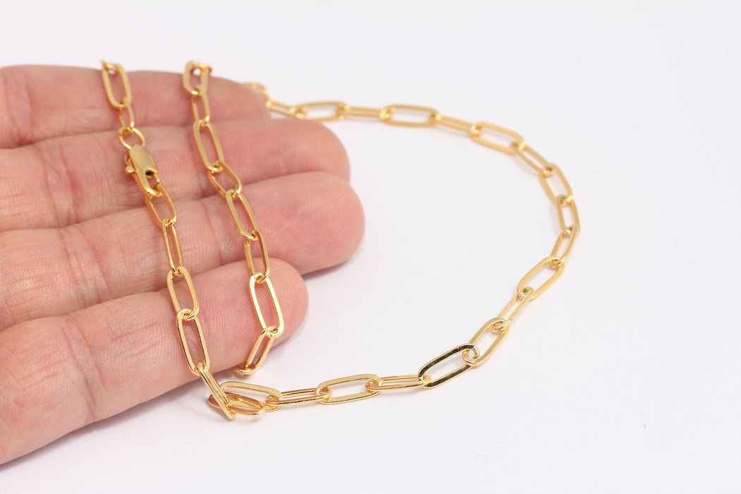 4,2x11mm 24k Shiny Gold Necklace, Ready Oval Link Necklace, BXB395-139