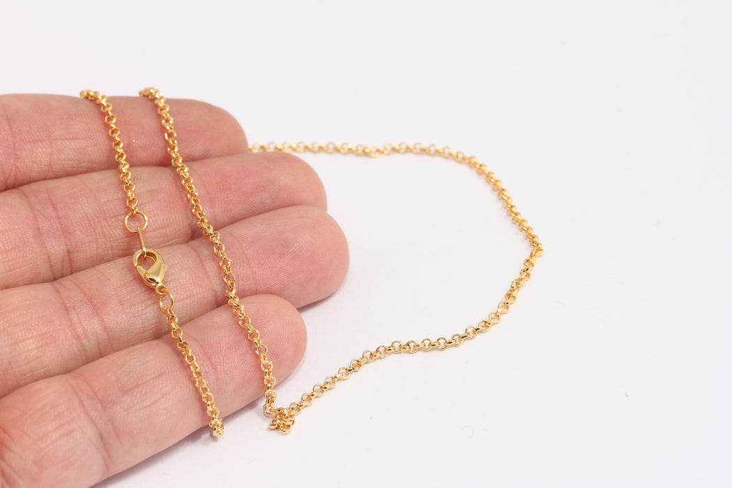 2mm 24k Shiny Gold Rolo Necklace, Ready Rolo Bar Chain, BXB395-140