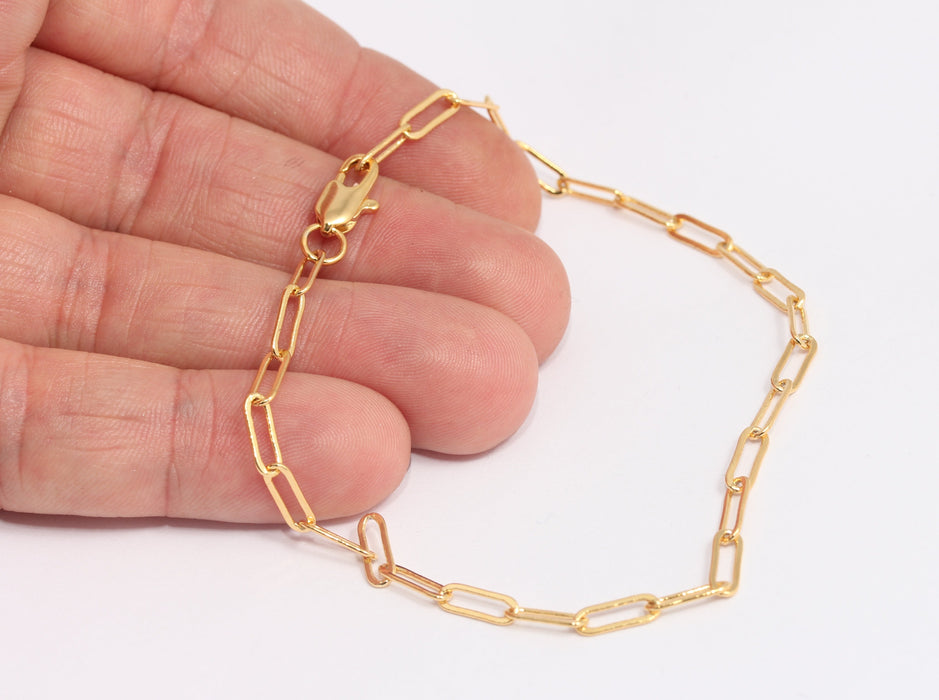 3,3x9,1mm 24k Shiny Gold Link Bracelet, Ready Oval Link Bracelet, BXB395-146