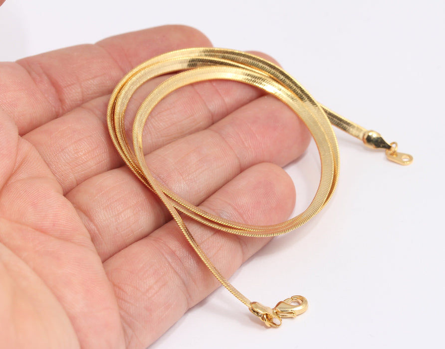 3mm 24k Shiny Gold Snake Necklace, Ready Flat Snake Necklace, BXB395-147