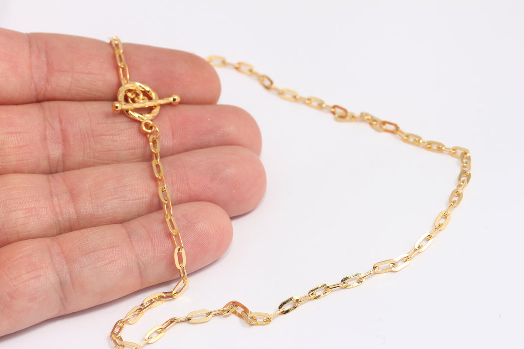2,9x5,2mm 24k Shiny Gold Cable Necklace, Oval Rolo Necklace