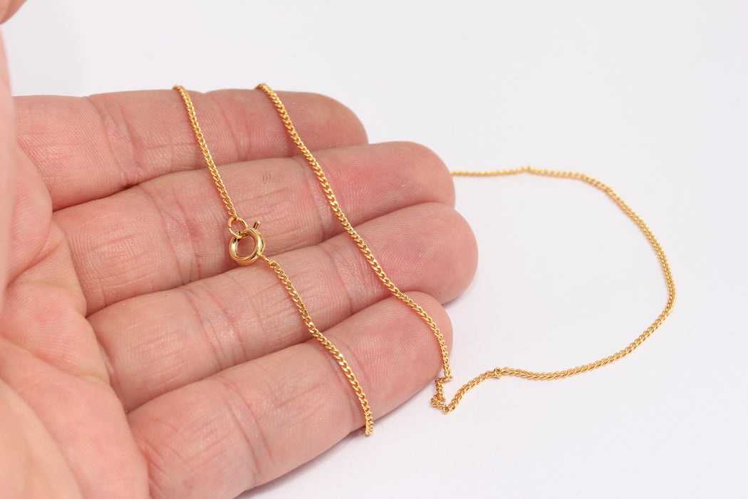 1,3mm 24k Shiny Gold Curb Necklace, Tiny Faceted Curb Necklace, BXB395-158