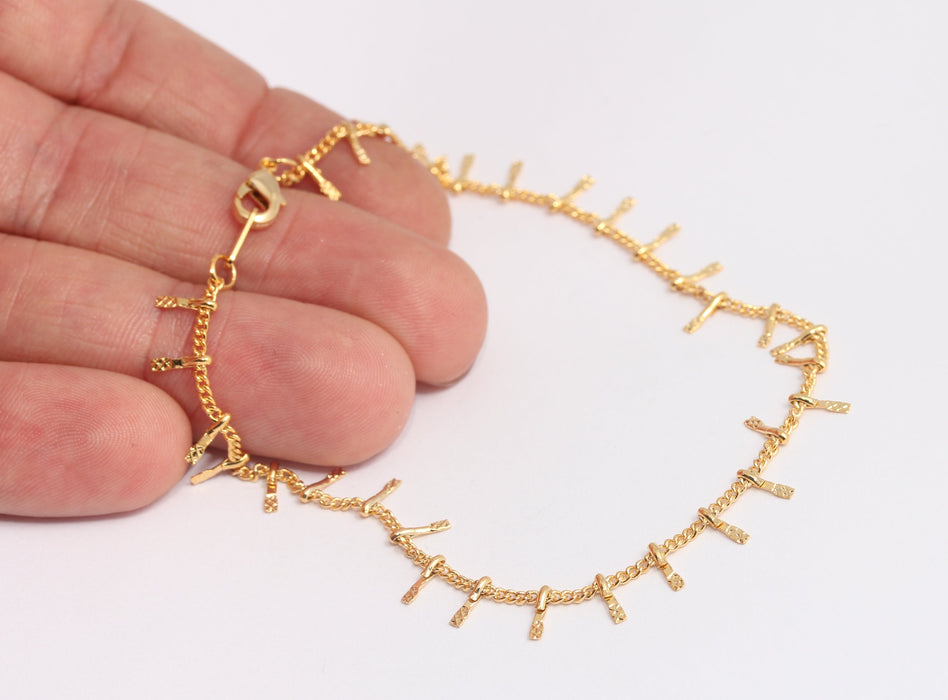 5,5x7mm 24k Shiny Gold Curb Bracelet, Bracelet With Charms, BXB395-162