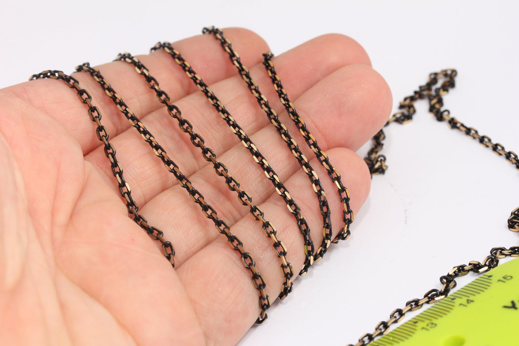 2,4x3,6mm Black Faceted Rolo Chain, Black And Gold Chain, KPT7-3