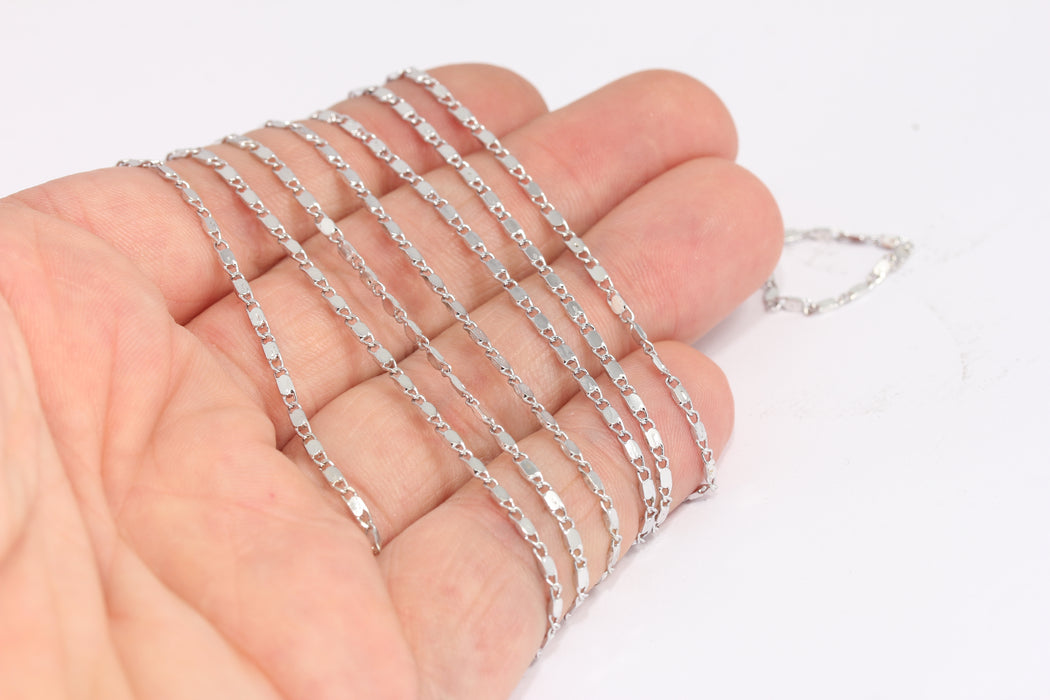 1,8 mm Rodyum Kaplamalı Bordür Zincirleri, Küçük Gümüş Çubuk Zincirler, KPT16-1