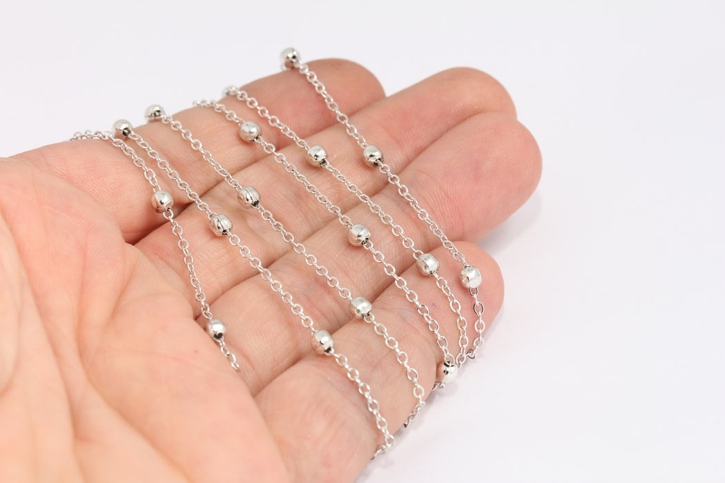 1,7mm Rhodium Plated Satellite Chain, Soldered Ball Chains, KPT4-3